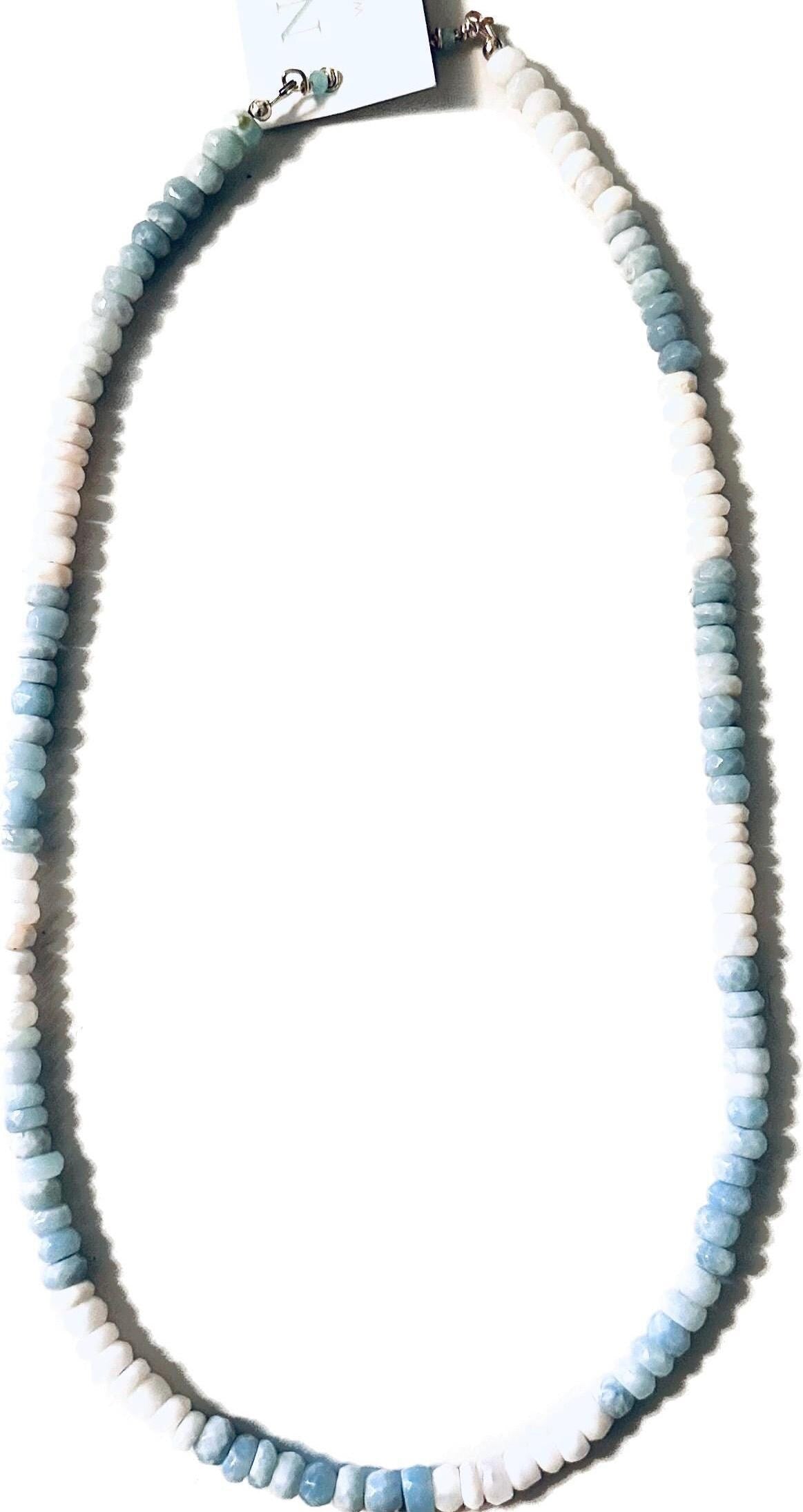 Blue & White Opal Gemstone Necklace | Dainty Layering Jewelry