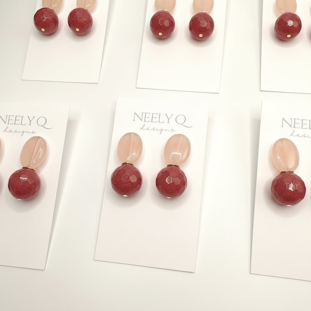 Rose Quartz & Magenta Gemstone Drop Earrings | Breast Cancer Awareness Jewelry