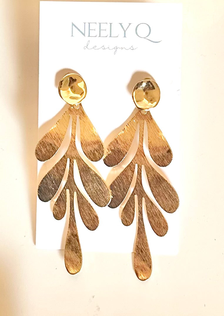 Gold Flower Petal Drop Earrings | Lightweight Bridal Bridesmaid Jewelry