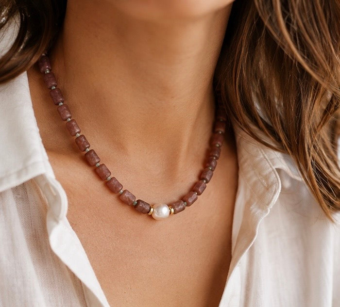 Lilac Purple Zircon & Baroque Pearl Necklace | Gemstone Statement Jewelry