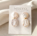 Freshwater Pearl Geo Earrings: Bridal Statement Jewelry
