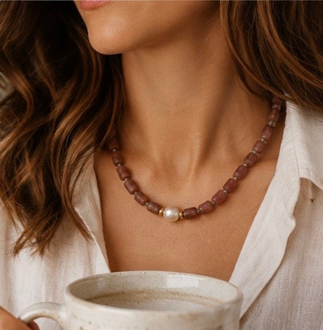 Lilac Purple Zircon & Baroque Pearl Necklace | Gemstone Statement Jewelry