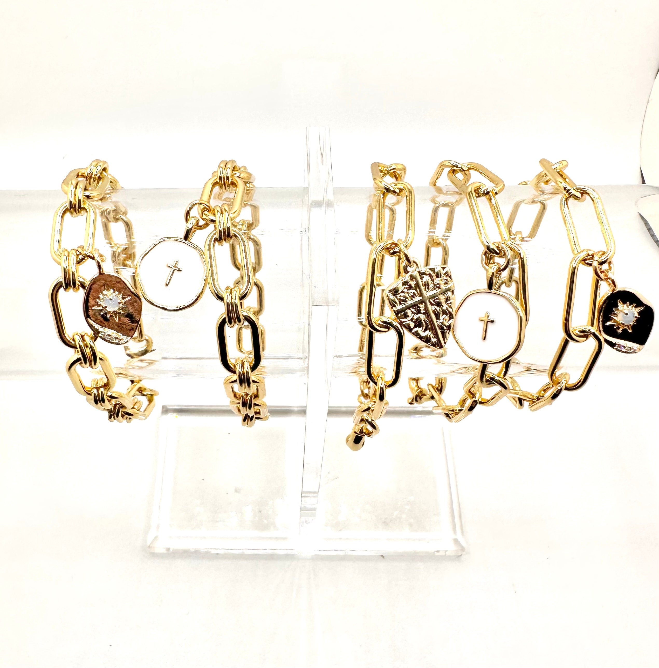 Gold Link Chain Bracelet with Cross Charm | Dainty Layering Jewelry