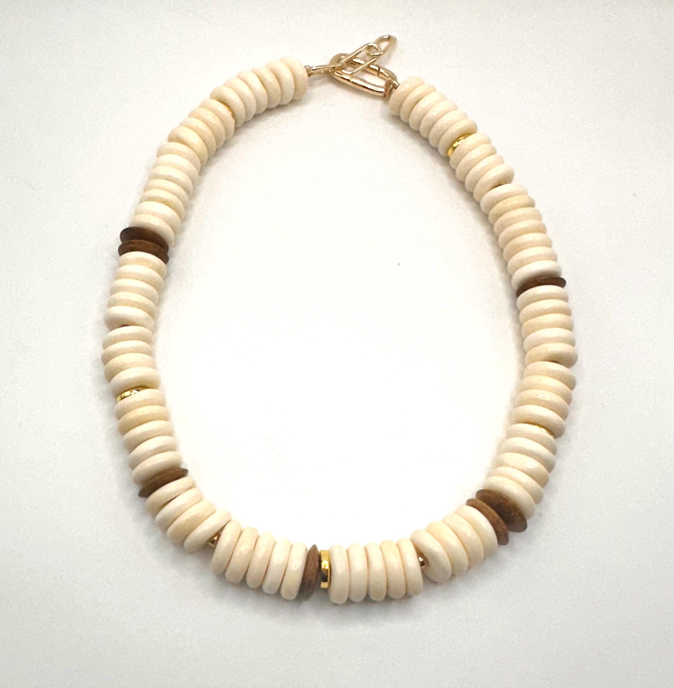 Bone Bead & Wood Statement Necklace | Neutral Boho Fall Jewelry