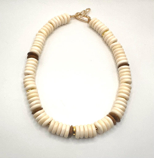 Bone Bead & Wood Statement Necklace | Neutral Boho Fall Jewelry