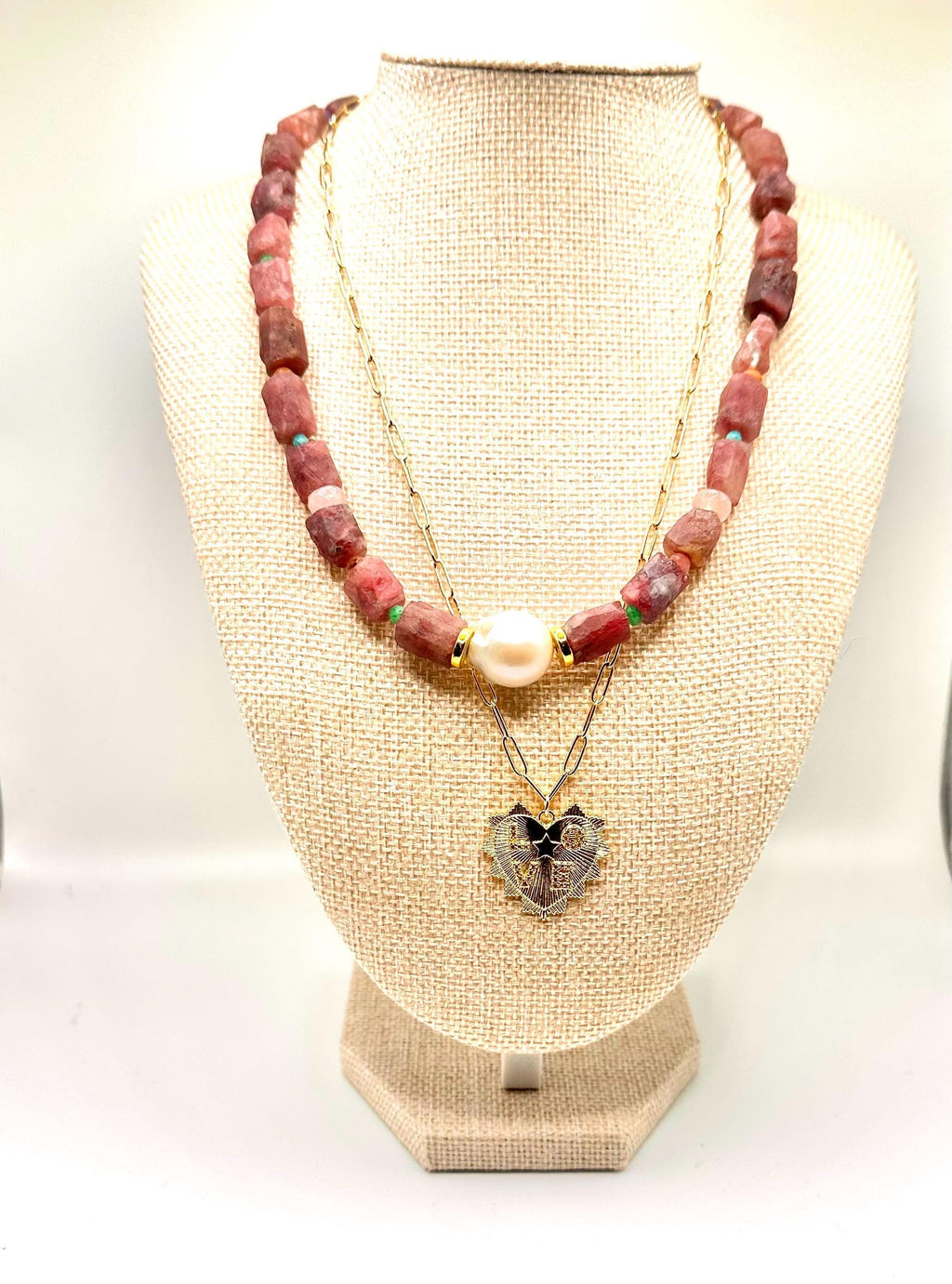 Mauve Pink Zircon & Baroque Pearl Necklace | Gemstone Statement Jewelry