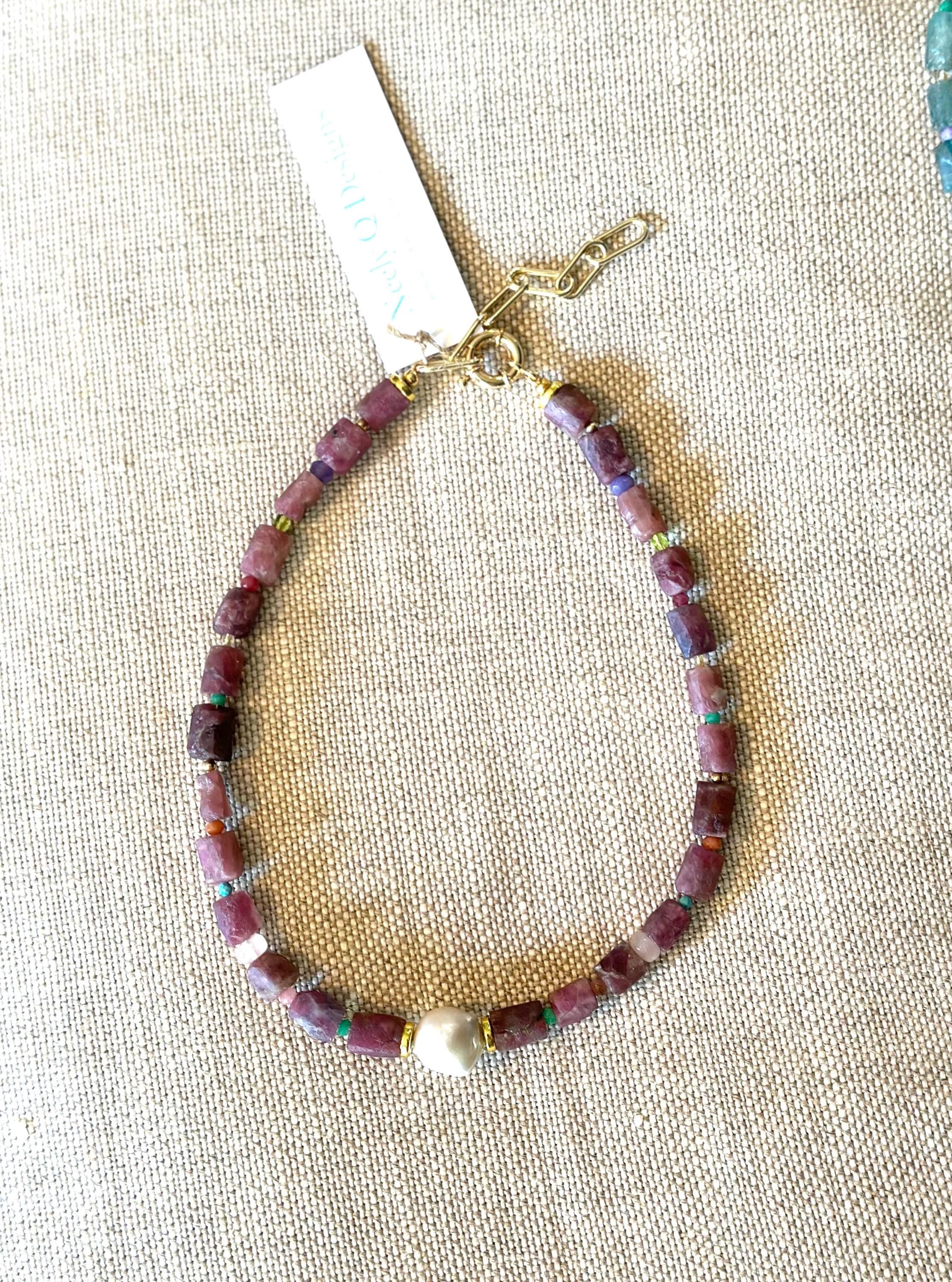 Lilac Purple Zircon & Baroque Pearl Necklace | Gemstone Statement Jewelry