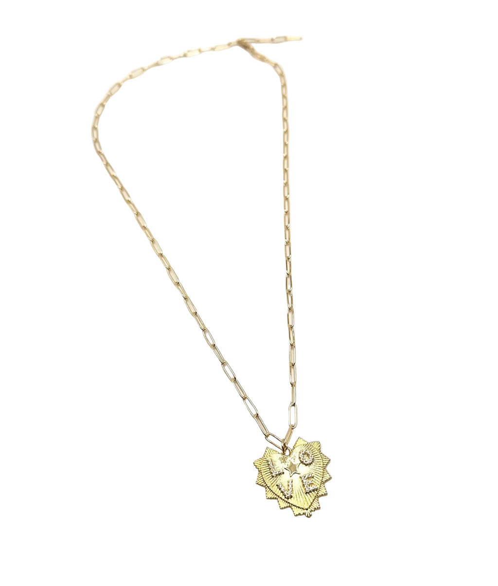 Gold Paperclip Chain Necklace with Pavé Heart Pendant | Layering Jewelry