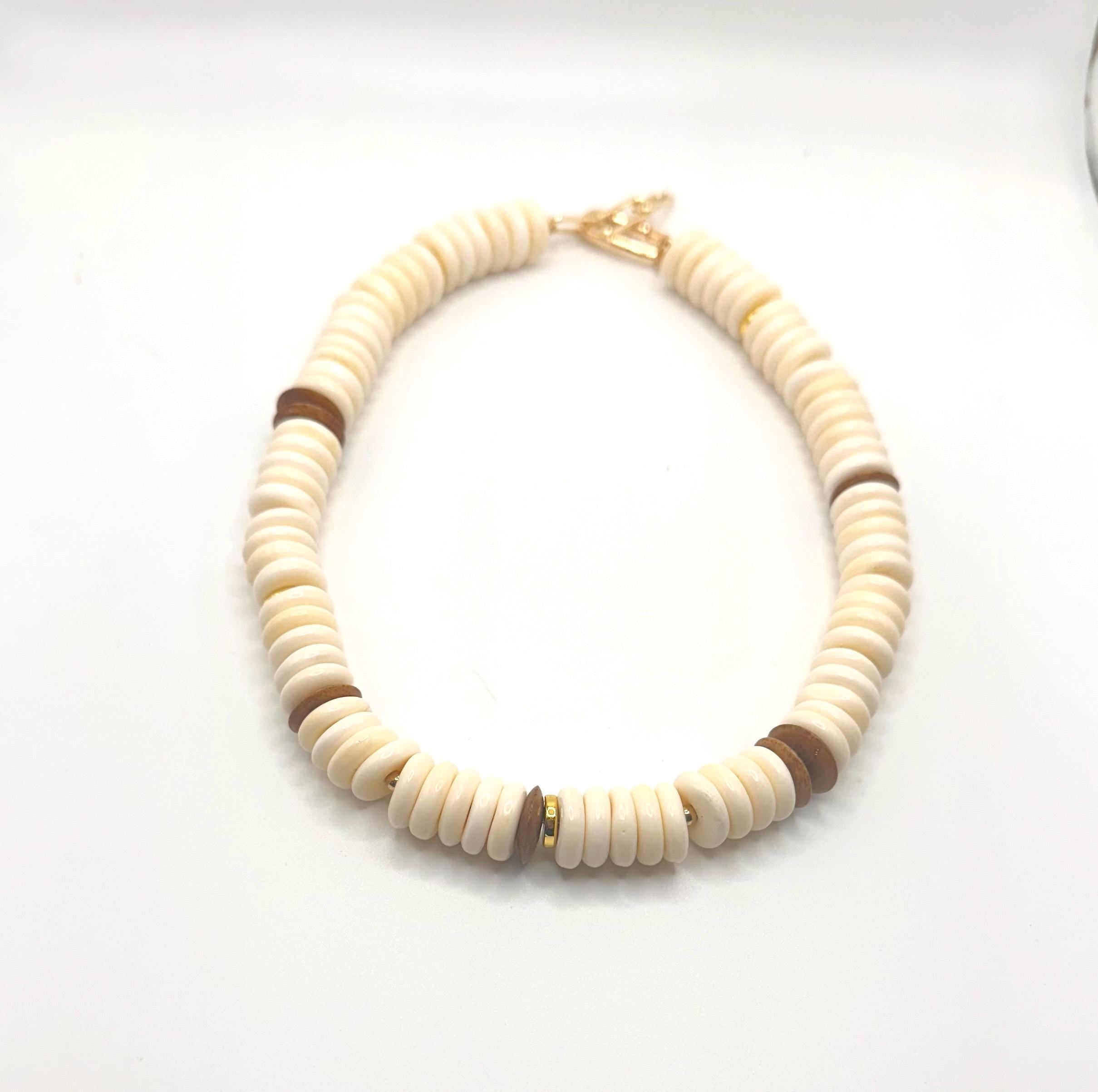 Bone Bead & Wood Statement Necklace | Neutral Boho Fall Jewelry
