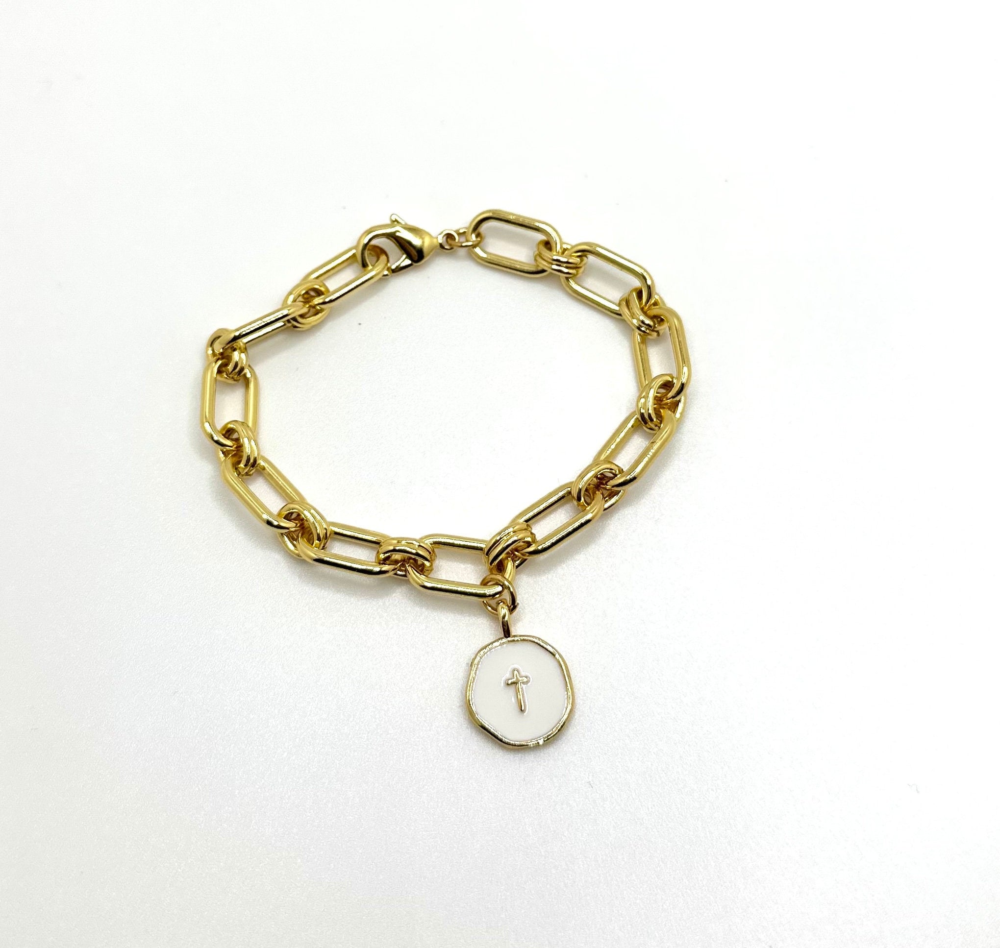 Gold Link Chain Bracelet with Cross Charm | Dainty Layering Jewelry