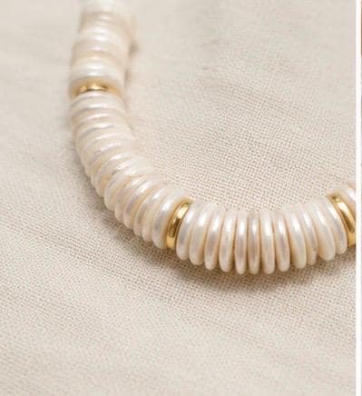 Shell Pearl Disc Bead Necklace | Coastal Jewelry | Neutral Statement Necklace | Beach Necklace | Travel Jewelry Gift for Her