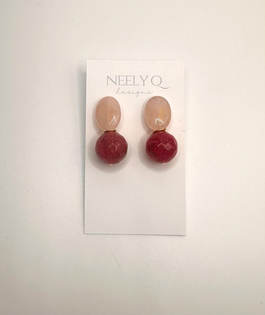 Rose Quartz & Magenta Gemstone Drop Earrings | Breast Cancer Awareness Jewelry
