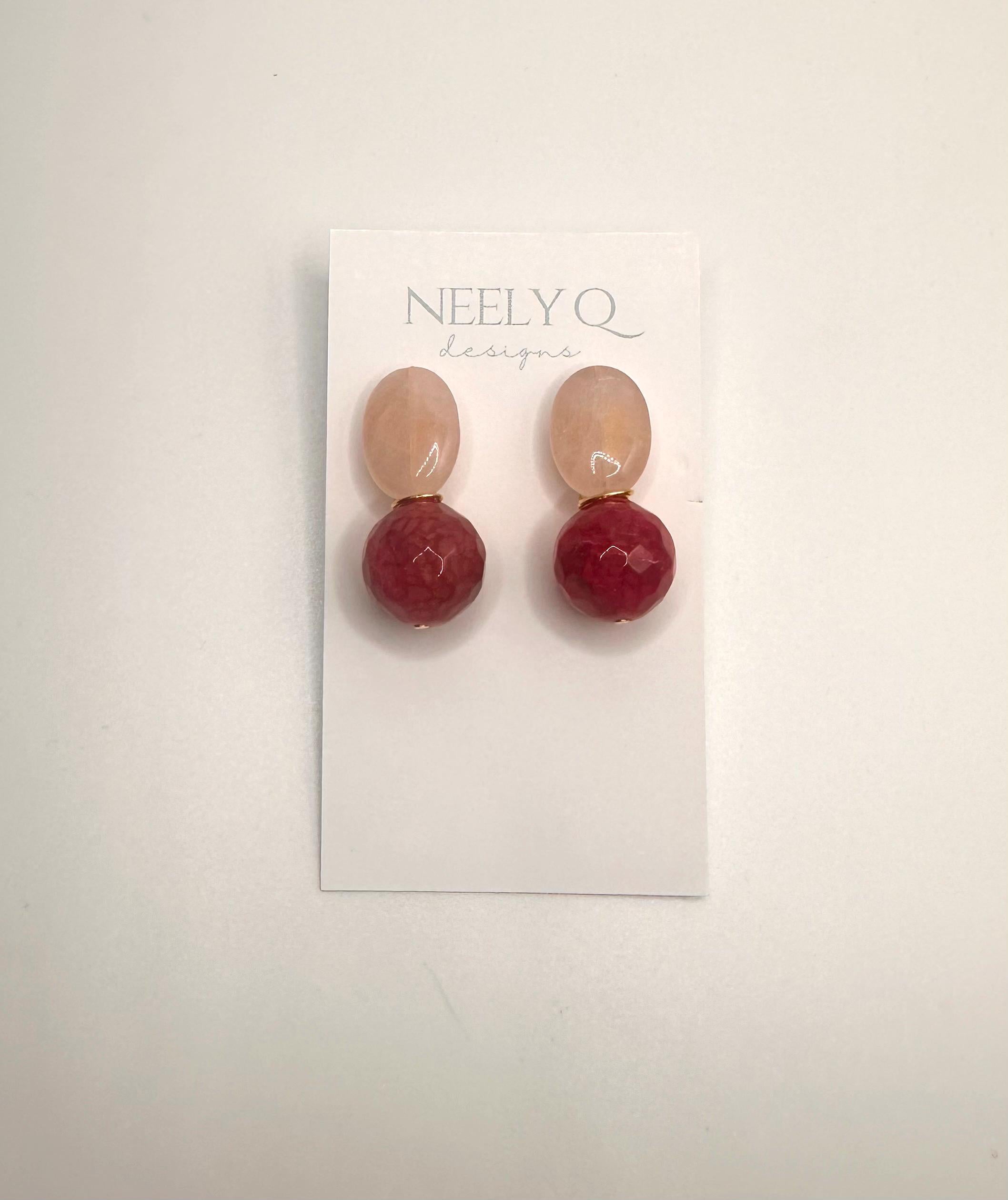Rose Quartz & Magenta Gemstone Drop Earrings | Breast Cancer Awareness Jewelry