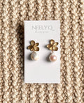 Gold Flower & Baroque Pearl Drop Earrings | Dainty Bridal Jewelry