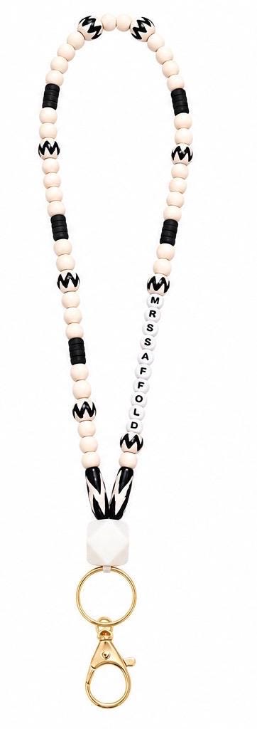 Black + white beaded boho custom lanyard | Teacher Lanyard| Back to School Teacher Gifts| Badge Holder | Nurse Lanyard