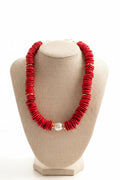 Boho Red Beaded and Pearl Necklace | Chunky Red Statement Necklace | Handmade Layering Necklace | Gift for her